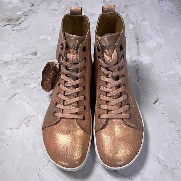 NEW Birkenstock Bartlett Metallic Rose High Top Sneakers SIZE 38 US 7 Narrow NIB - Picture 8 of 11